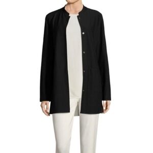 Eileen Fisher Black Mandarin Collar Snap Button‎ Front Light Jacket Small
